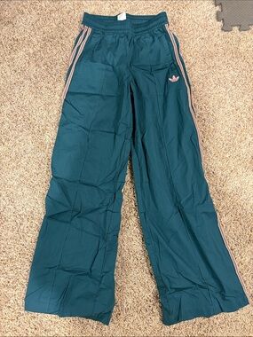 adidas Teal Track Pants with Pink Trim